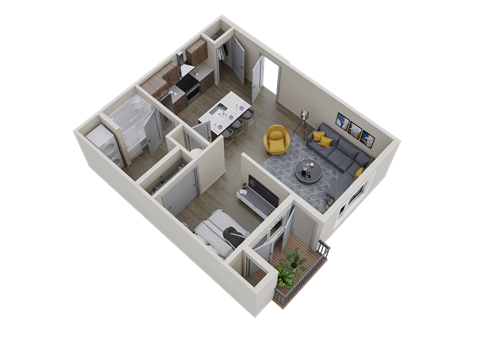 Floor plan for 1 bed, 1 bath, 566 sqft